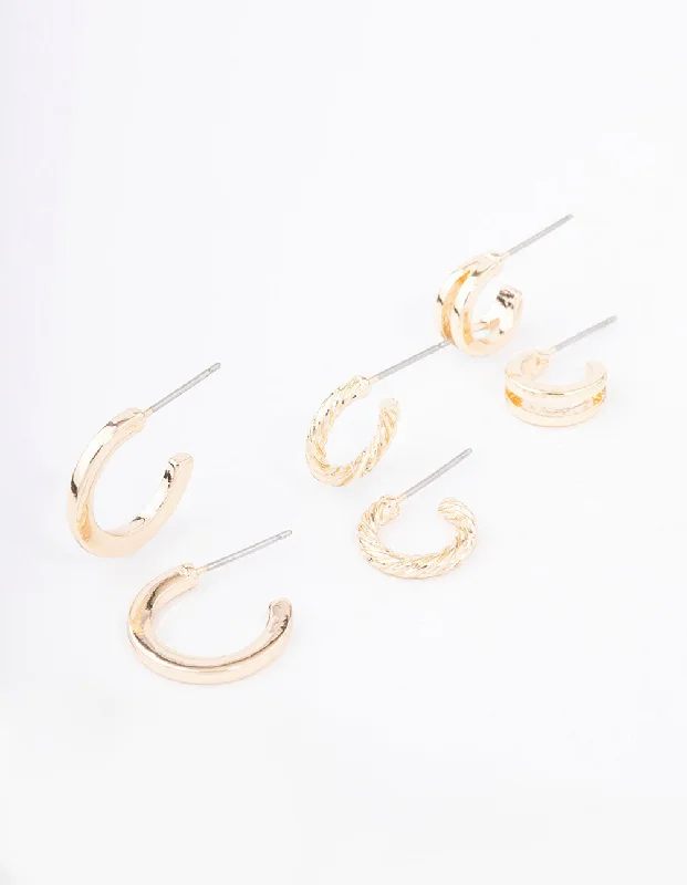 Unique Dangle Hoop Earrings-Gold Twisted Illusion Earring 3-Pack