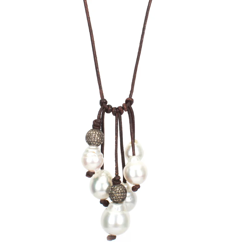 Fashionable Gemstone Bar Necklace-Pearl Leather Necklace