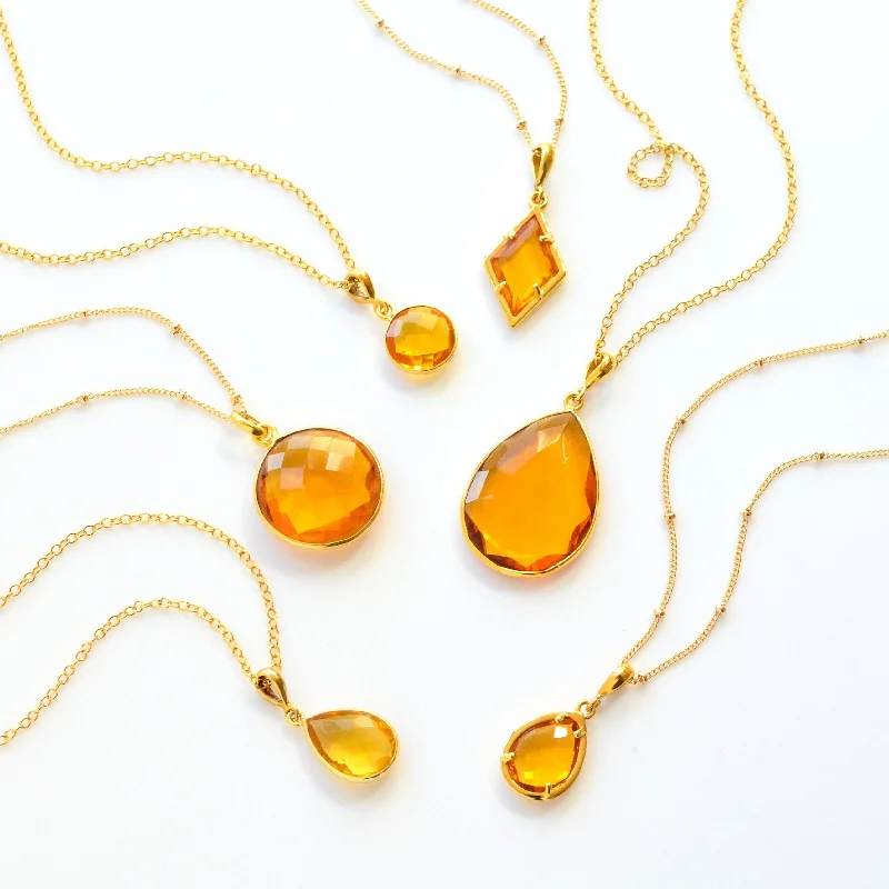 Gold Diamond Necklace-Citrine Necklace : November Birthstone