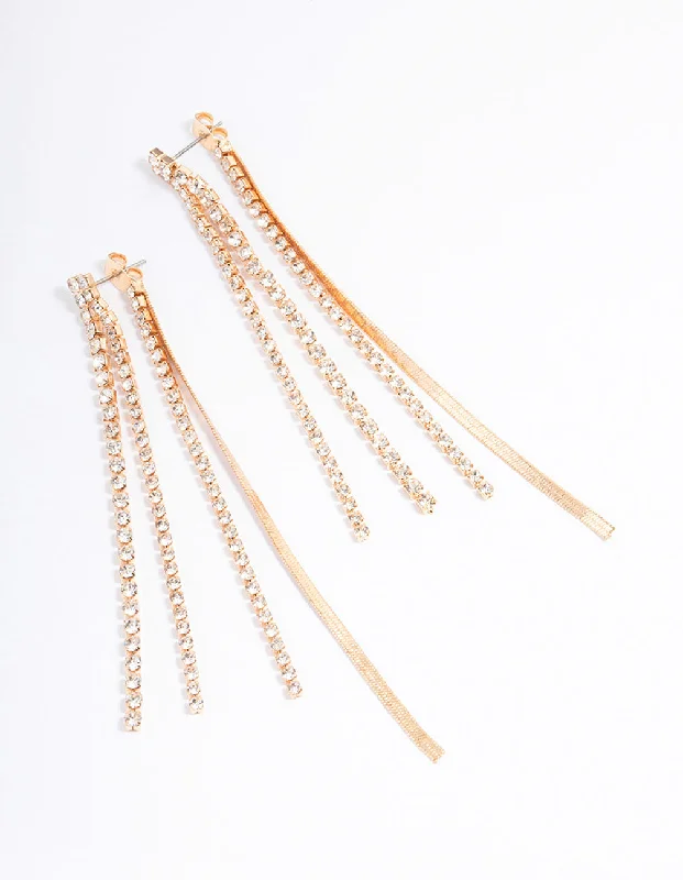 Cute Animal Earrings-Gold Slim Mixed Chain Earrings