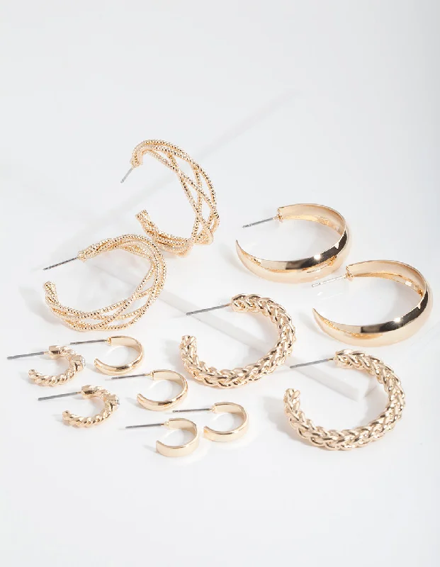 Vintage Pearl Earrings-Gold Multi Twist Hoop Earring 6-Pack