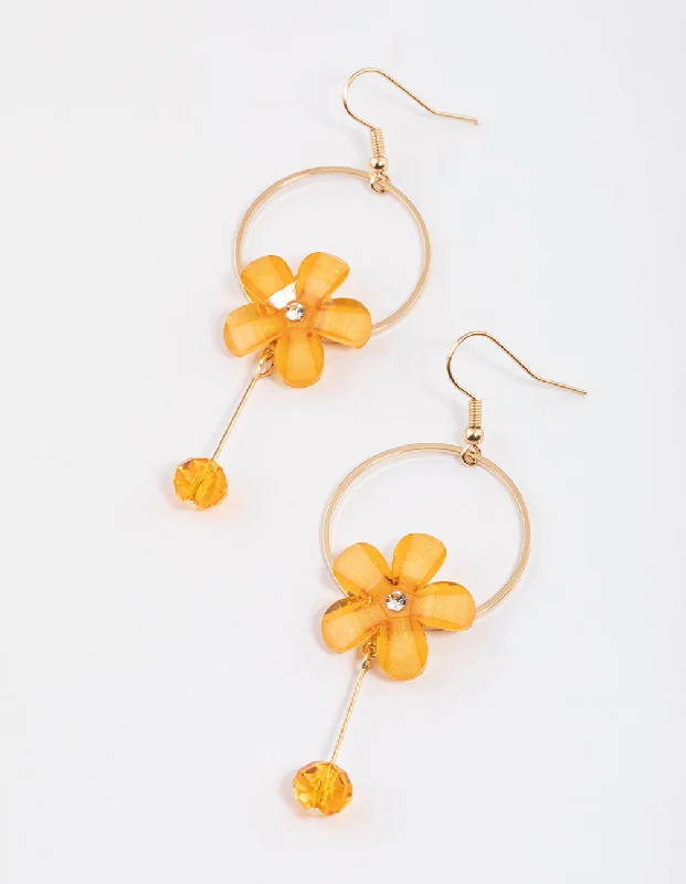 Classic Pearl Studs-Orange Flower Circle Drop Earrings