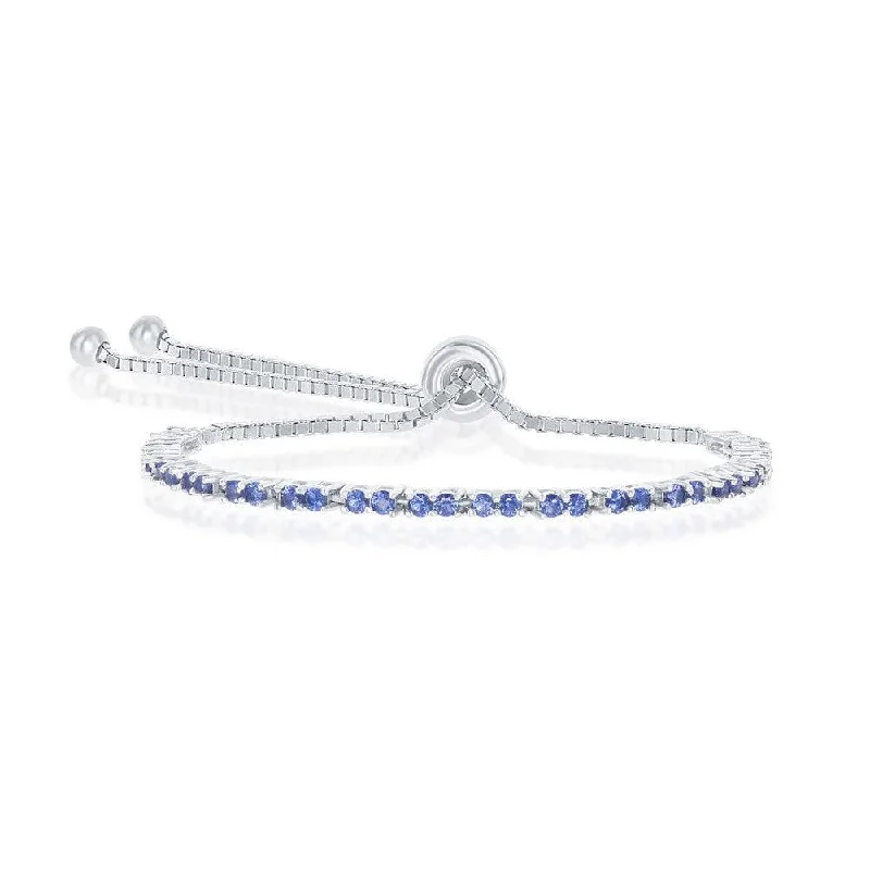 Elegant Gold Stretch Bracelet-Sterling Silver 2mm Sapphire CZ 'September Birthstone' Bracelet