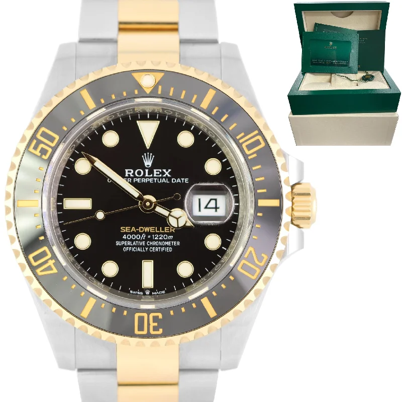 Customizable Smartwatch for Fitness-NEW DEC 2021 Rolex Sea-Dweller 43mm Two-Tone Yellow Gold Black Watch 126603