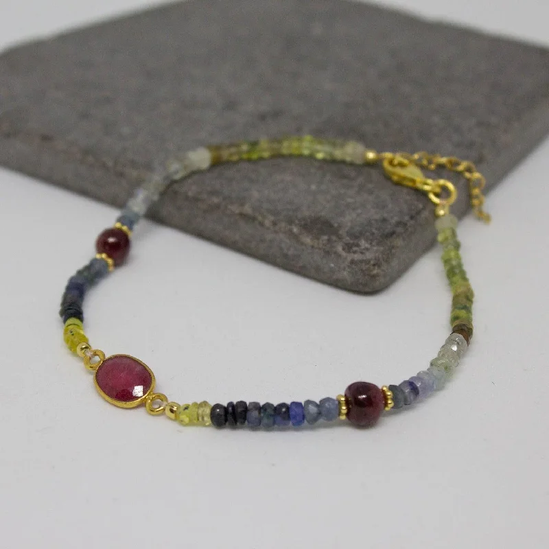 Elegant Chain Bracelet-Gold Sapphire and Ruby Bracelet