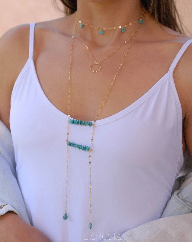 Beaded Chain Necklace-Long Turquoise Necklace ~ Sterling Silver 925 or Gold Filled