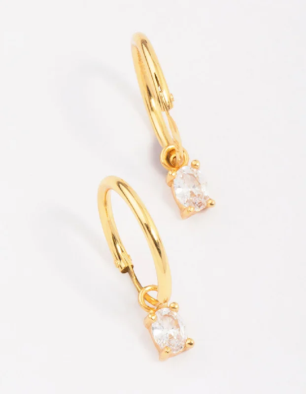 Stylish Hoop Earrings-Gold Plated Sterling Silver Oval Cubic Zirconia Hoop Earrings