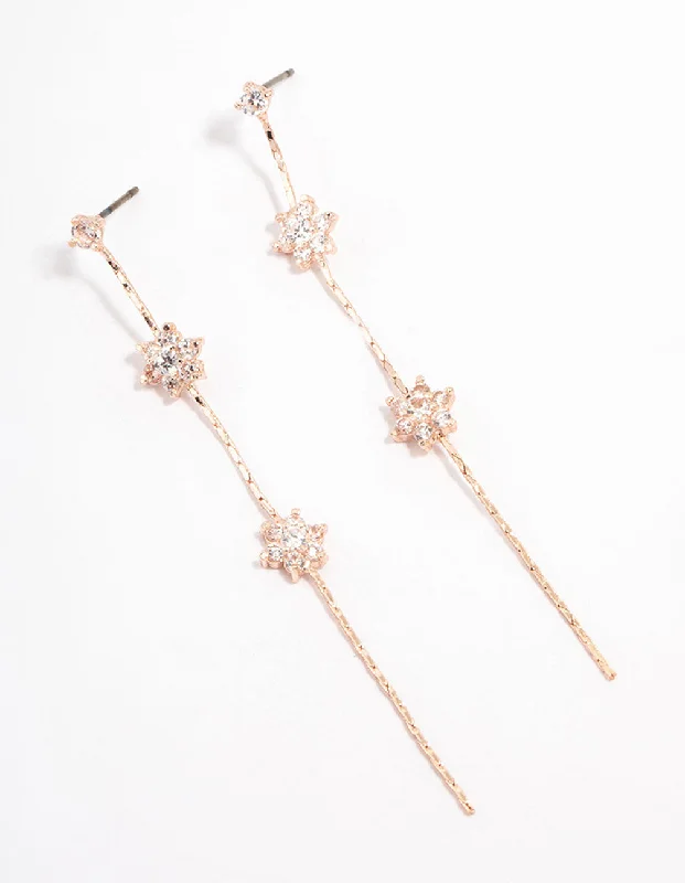 Vintage Style Earrings-Rose Gold Cubic Zirconia Floral Waterfall Drop Earrings