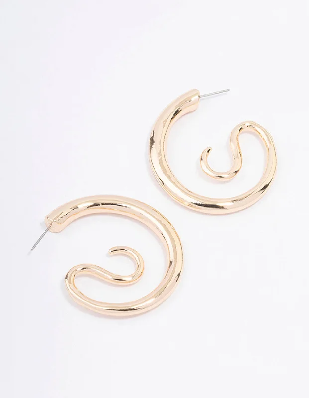 Multi-Layer Earrings-Gold Medium Swirl Hoop Earrings