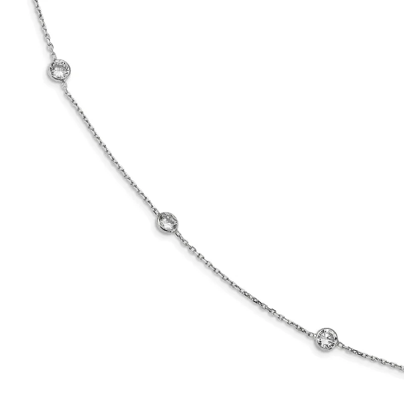 Crystal Pendant Necklace-Sterling Silver Cubic Zirconia 35.5-inch 16-Station Necklace