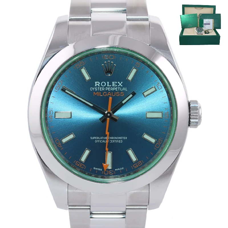 Custom Women's Smart Watch-2020 PAPERS Rolex Milgauss Blue Dial Anniversary Green 116400GV Steel Watch Box