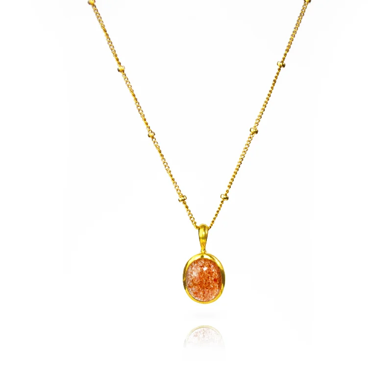 Simple Gold Pendant Necklace-Sunstone Large Oval Necklace