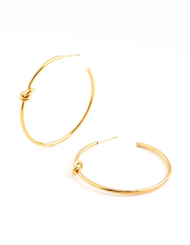 Large Statement Earrings-Waterproof Gold Plated Stainless Steel Classic Knotted Hoop Earrings