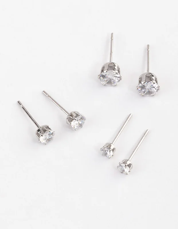 Glamour Diamond Earrings-Waterproof Stainless Steel Cubic Zirconia Stud Earrings Pack