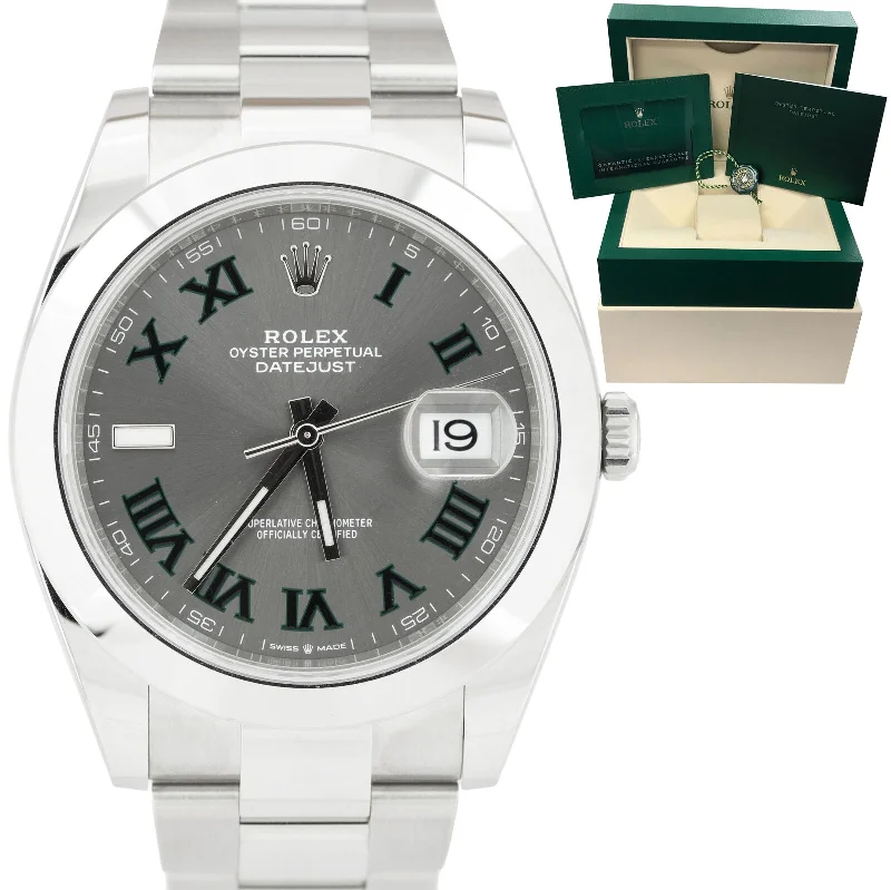 Solar Powered Sports Watch for Men-NEW DEC. 2021 Rolex DateJust 41 Wimbledon Rhodium Grey 41mm Oyster Watch 126300