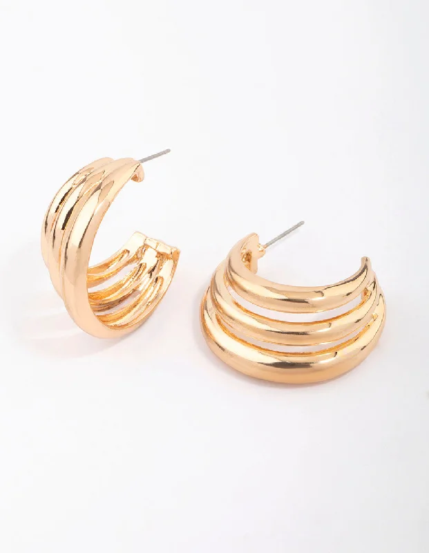 Chic Cuff Earrings-Gold Layered C-Shaped Illusion Hoop Earrings