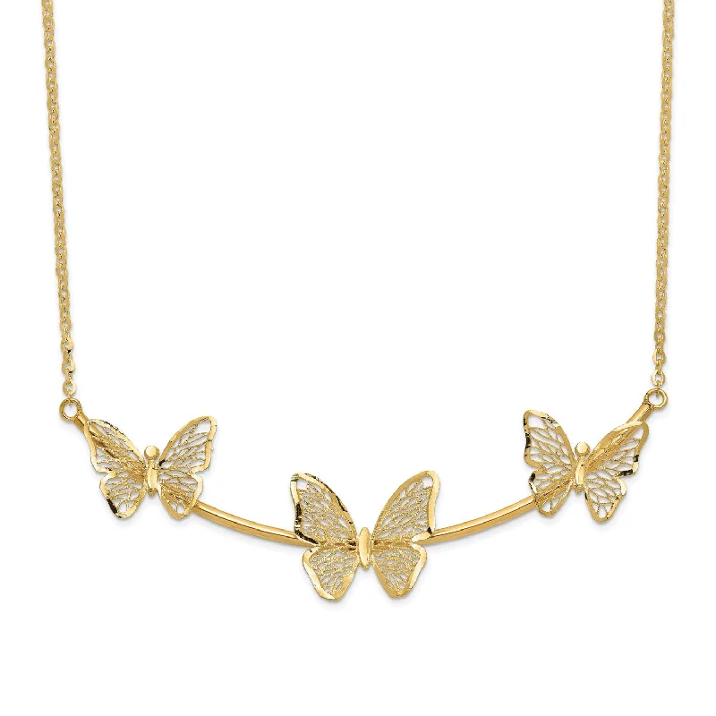 Wedding Heart Necklace-14KT Yellow Gold 18-inch 13MM Butterfly Necklace