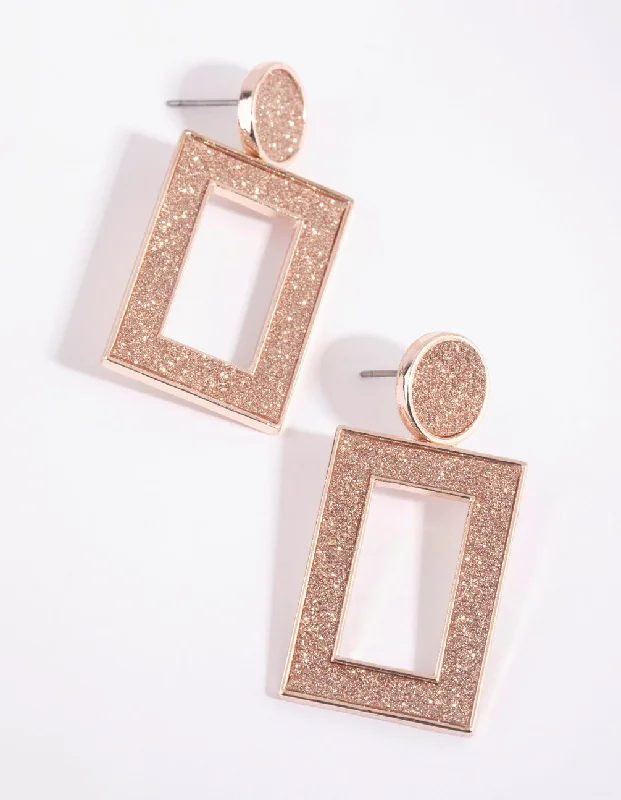 Personalized Name Earrings-Rose Gold Rectangular Glitter Earrings