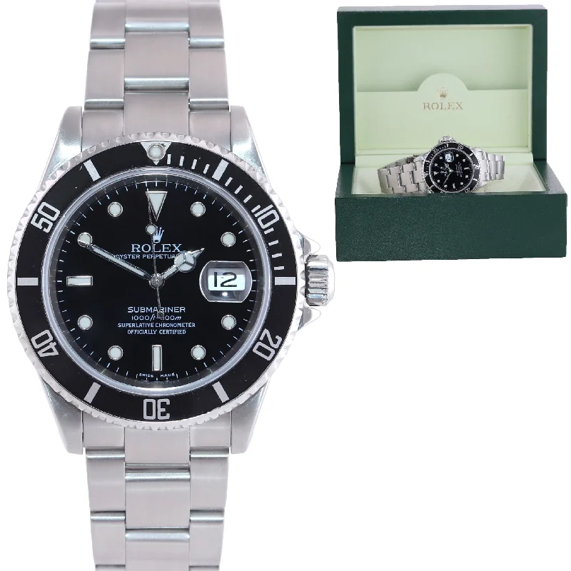 Solar-Powered Men's Chronograph Watch-2002 Rolex Submariner Date 16610 Steel Black Dial 40mm Oyster Watch Box