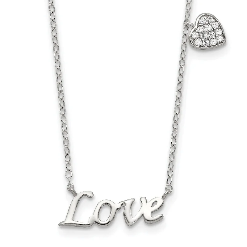 Modern Chain Necklace-Heart & Love Sterling Silver Cubic Zirconia 18-inch Heart Necklace