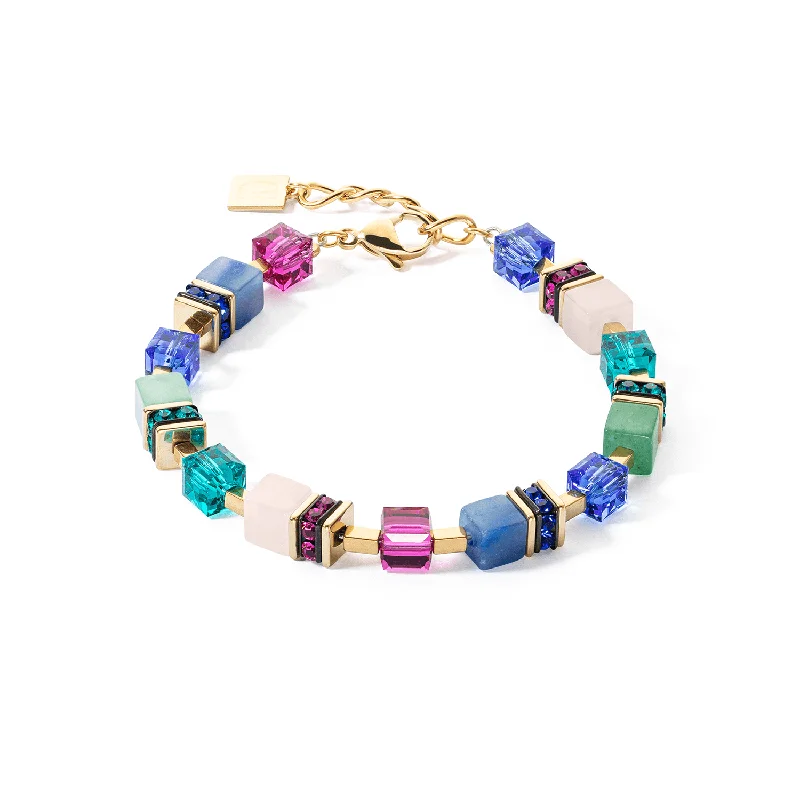 Beaded Leather Bracelet-Coeur De Lion GeoCUBE® Precious Statement Gold Multicolour Bracelet