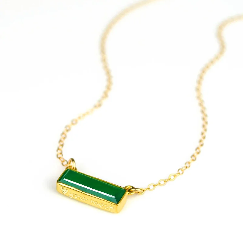 Elegant Heart Pendant Necklace-Green Onyx Bar Necklace : May Birthstone : Adira Series