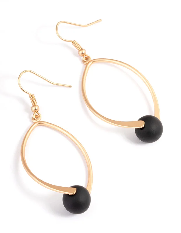 Stylish Stud Earrings-Black Long Twist Ball Drop Earrings