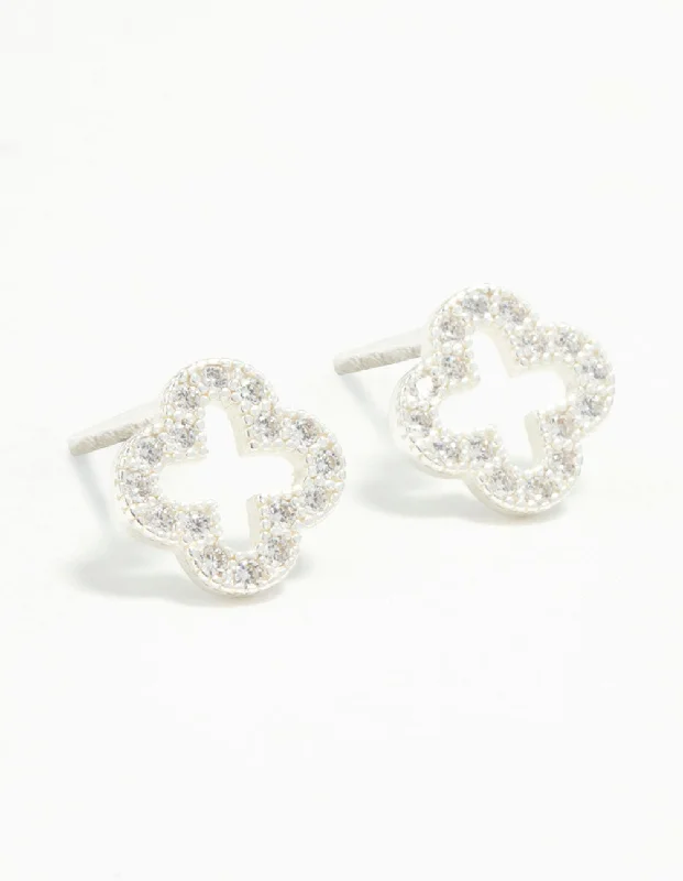 Sparkling Swarovski Earrings-Sterling Silver Cubic Zirconia Flower Stud Earrings