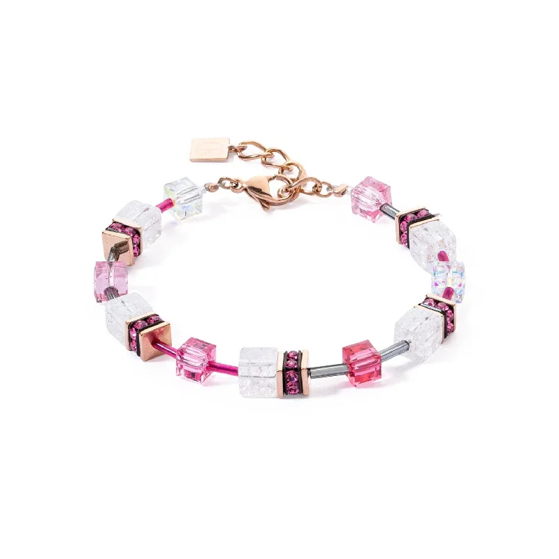 Bohemian Bracelet for Women-Coeur De Lion GeoCUBE® Iconic Nature Pink White Bracelet