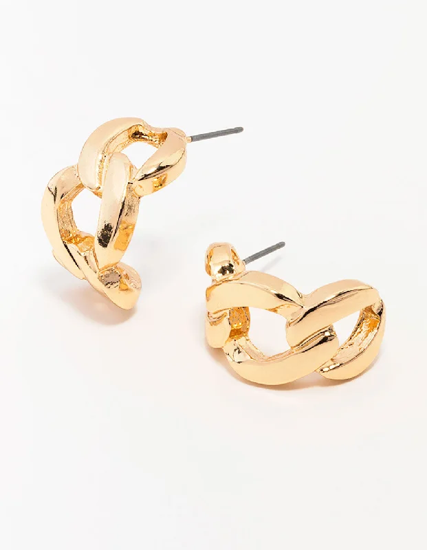 Vintage Style Earrings-Gold Cuban Link Hoop Earrings