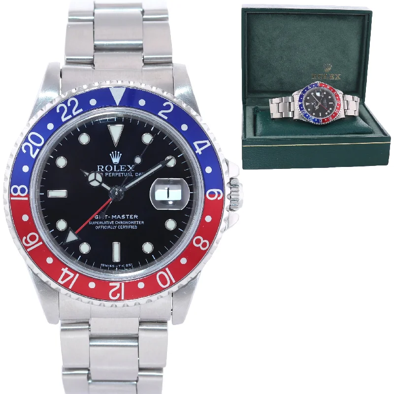 Elegant Women's Stainless Steel Watch-Rolex GMT-Master 2 Steel 16700 Watch Pepsi Blue Red Tritium Steel Watch Box