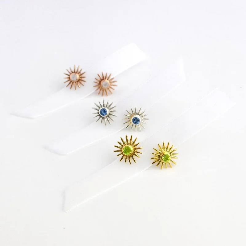 Wedding Necklace-Sun Burst Stud Earrings, Birthstone Sunshine Studs