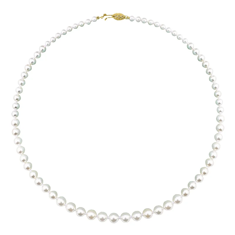 Geometric Gold Necklace-Round Shell Pearl Gem Stone Graduated 18-inch Necklace in 14KT Yellow Gold