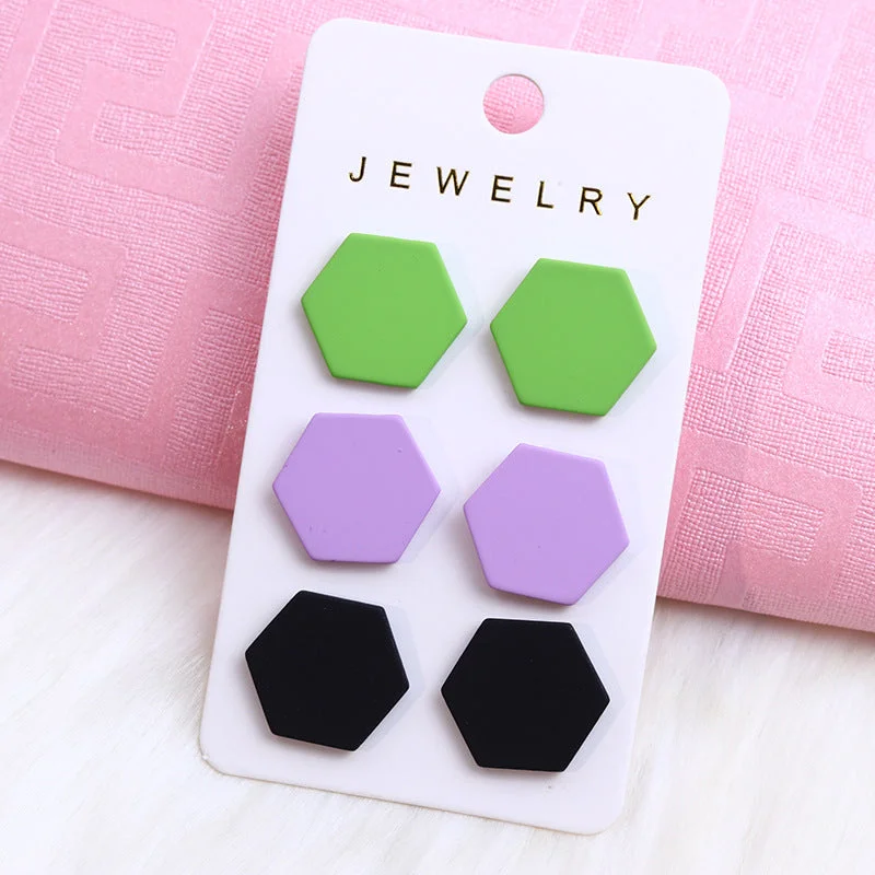 Green Purple Black Hexagon-Three-Piece Set