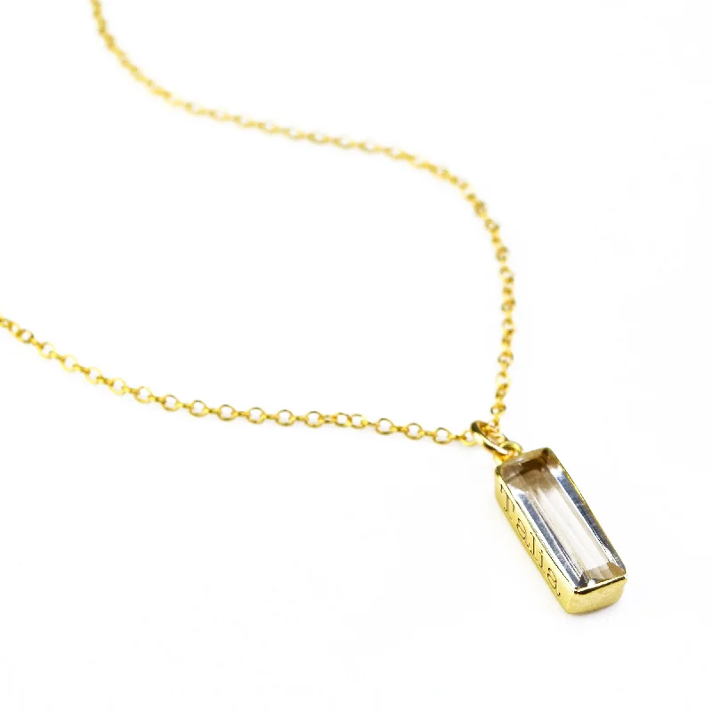 Sterling Silver Pendant Necklace-Clear Quartz Vertical Bar Necklace : April Birthstone : Adira Series