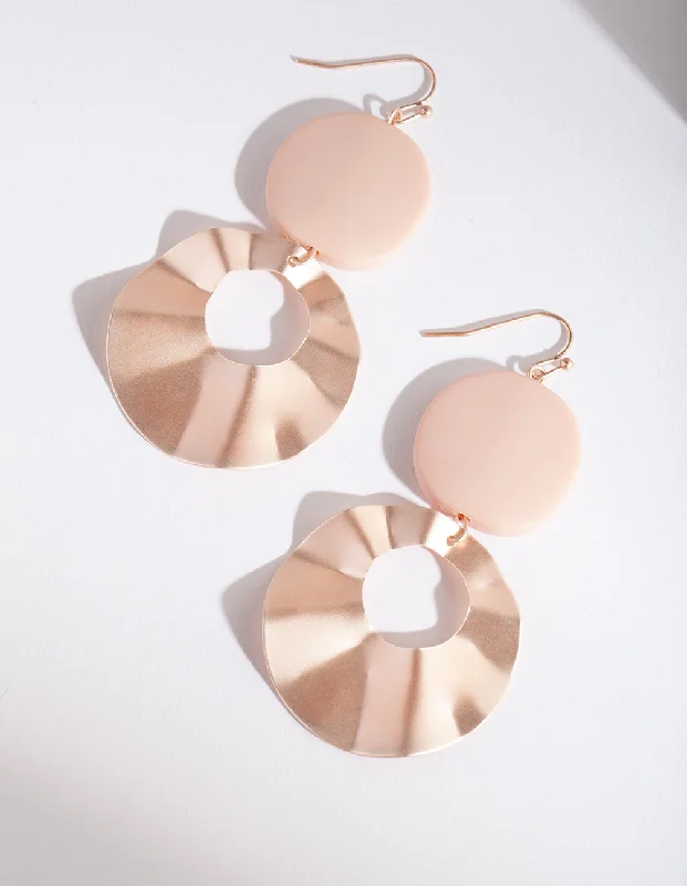 Adjustable Drop Earrings-Pink Metal Double Disc Earrings