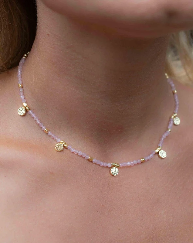 Multi-Layered Necklace-Rose Quartz Necklace ~ Gold Plated 18k ~ Choker ~ MN104