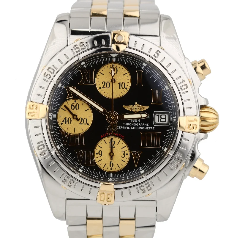 Titanium Watch for Men with Date Display-Breitling Cockpit Chrono 39mm Stainless Steel Gold Black B13358 Two-Tone Watch