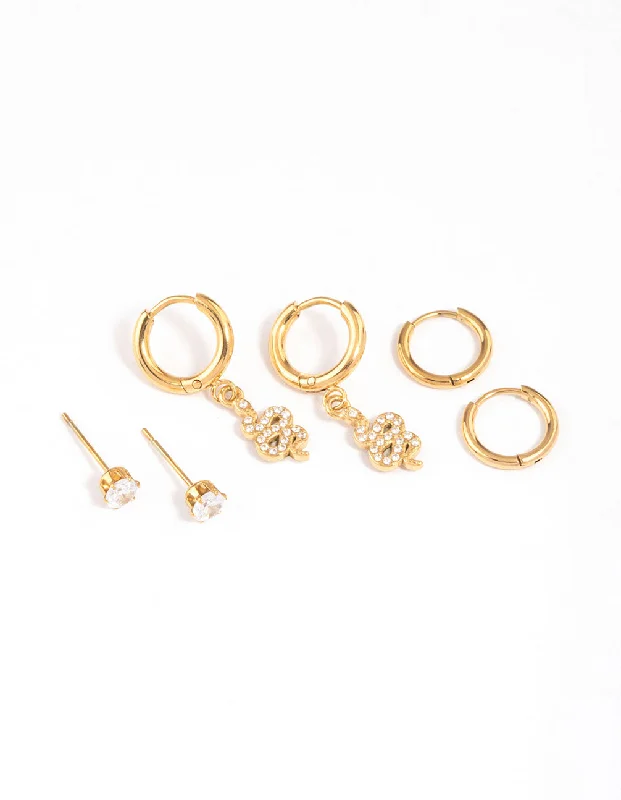 Multi-Layer Earrings-Gold Plated Surgical Steel Snake Huggie Earrings Pack