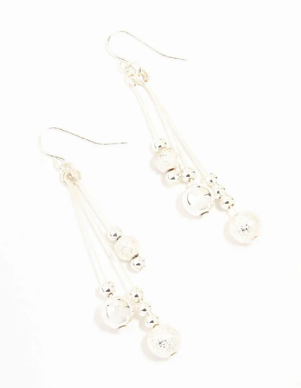 Statement Earrings for Weddings-Silver Stick Bead Drop Earrings