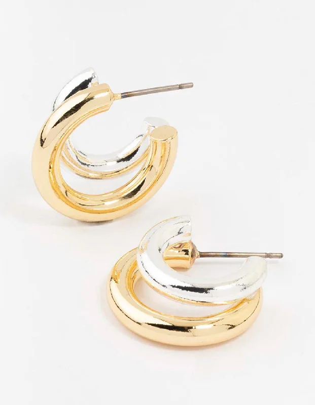 Handmade Silver Earrings-Gold & Silver Plated Illusion Hoop Earrings