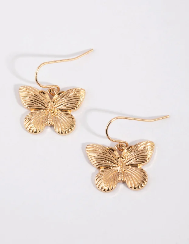 Party Drop Earrings-Gold Butterfly Drop Earrings