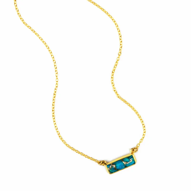 Gold Heart Necklace-Copper Turquoise Bar Necklace : December Birthstone : Adira Series