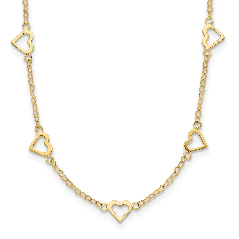 Stylish Beaded Necklace-14KT Yellow Gold 18-inch Heart Necklace