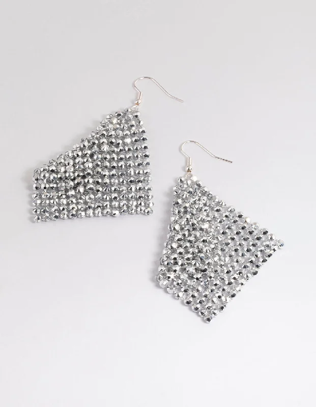 Crystal Dangle Earrings-Silver Diamante Chainmail Drop Earrings