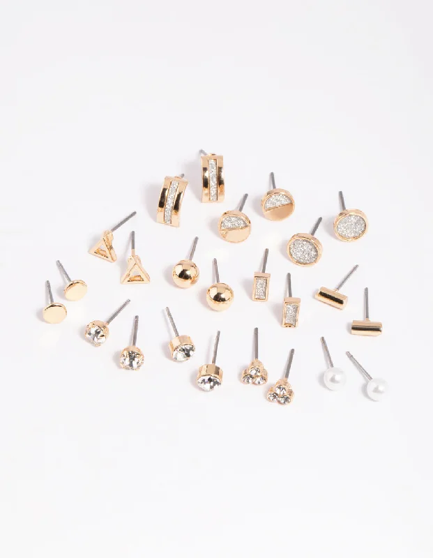 Customizable Earrings-Gold Glitter Stud Earring 12-Pack