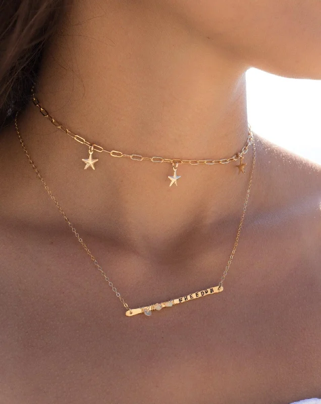 Sterling Silver Pendant Necklace-Star Choker ~ 14k Gold Filled ~ MN020