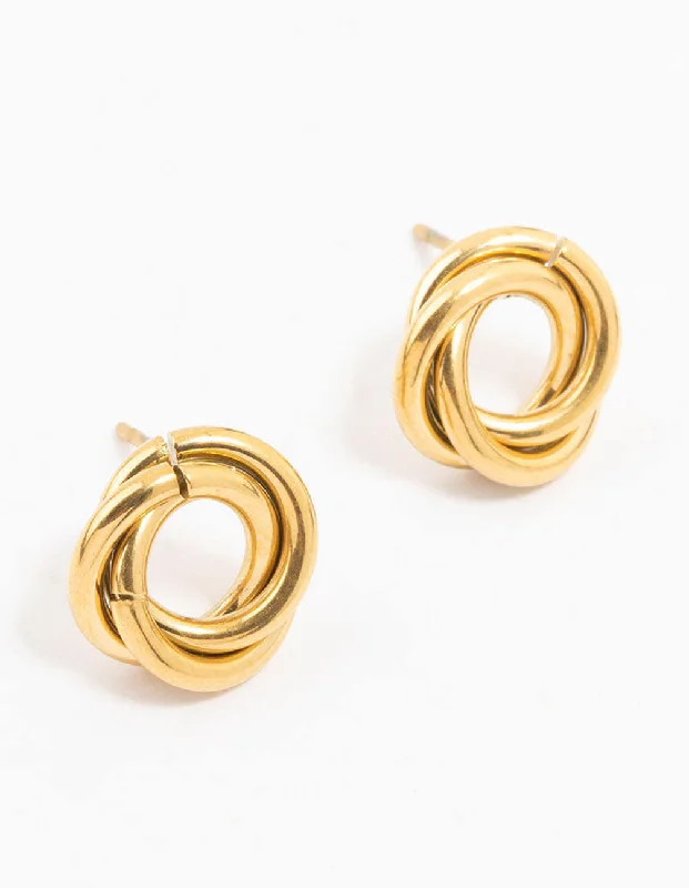 Pearl Dangle Earrings-Waterproof Gold Plated Stainless Steel Knotted Doughnut Stud Earrings