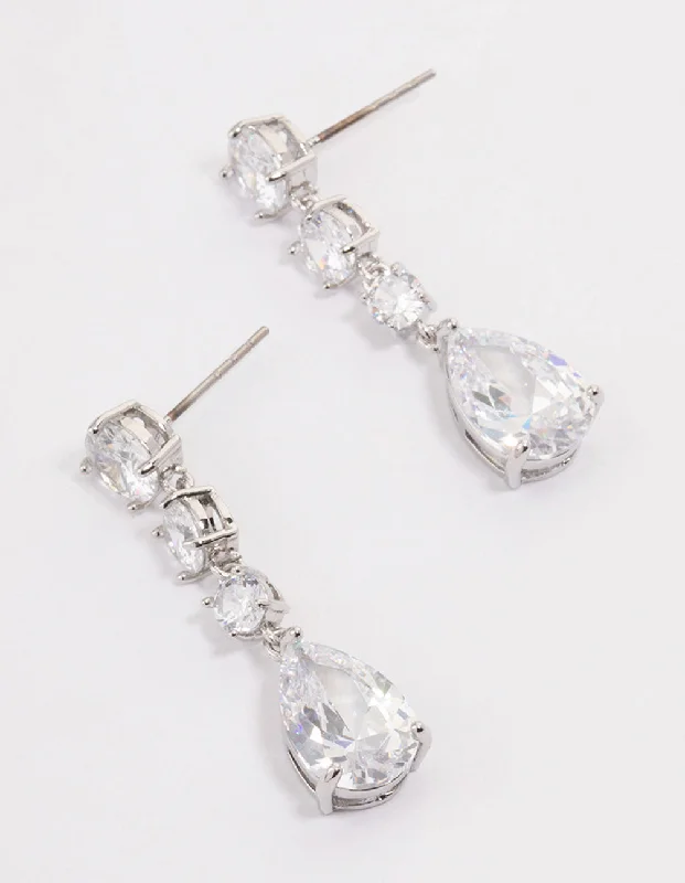 Elegant Drop Stud Earrings-Silver Graduating Stone Pear Drop Earrings