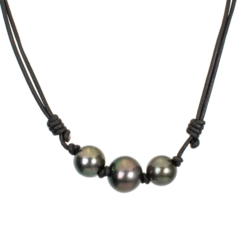 Statement Necklace-Pearl Leather Necklace